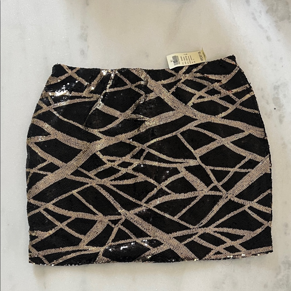 Arden B Black Mini Skirt with Gold Sequin Geometric Design
